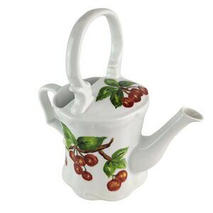 Cherry Ceramic Garden Hand Painted Watering Can Country Cottage Farmhouse Décor